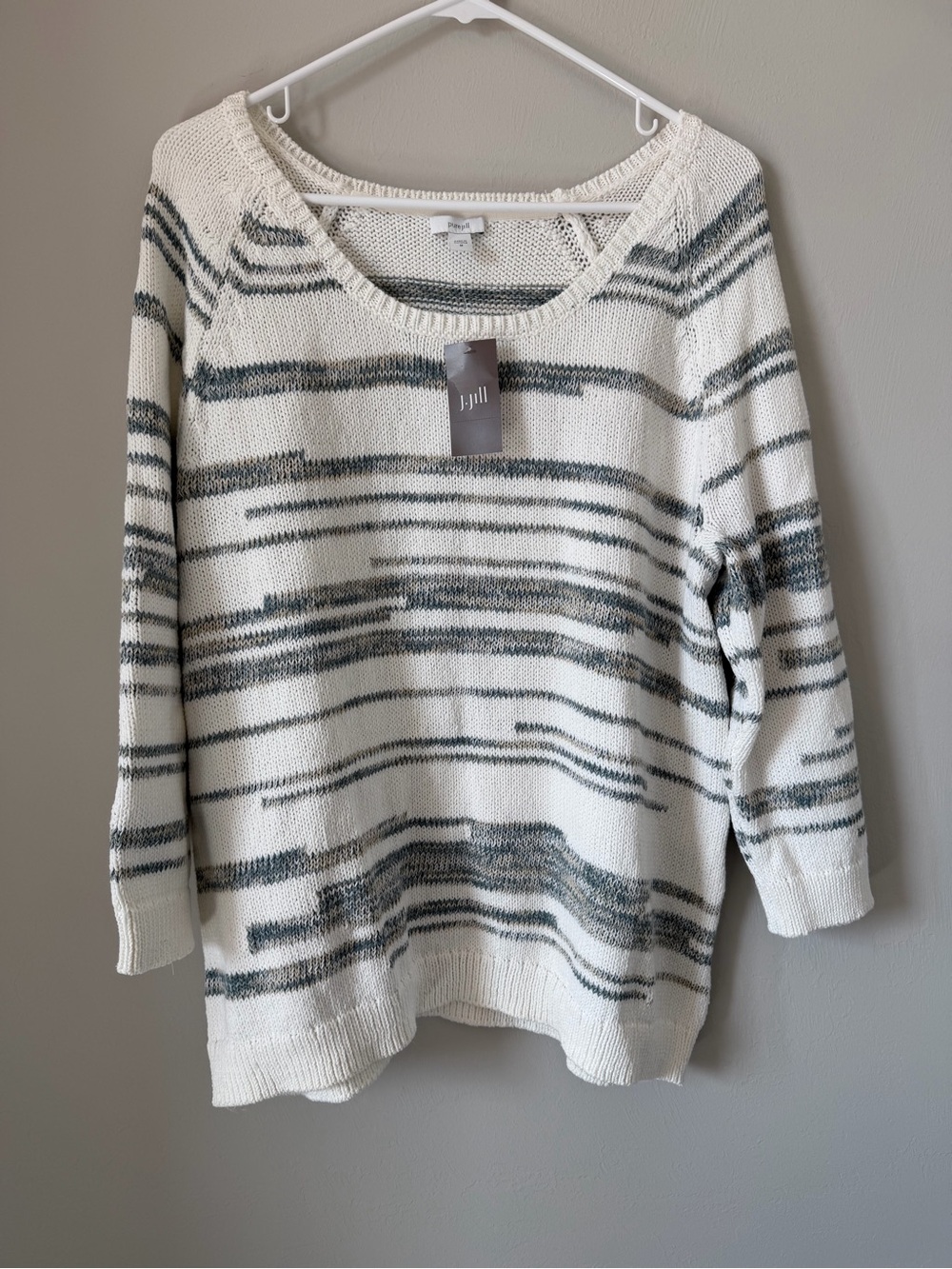 NWT J. Jill Striped Scoop Neck Sweater - White & Gray